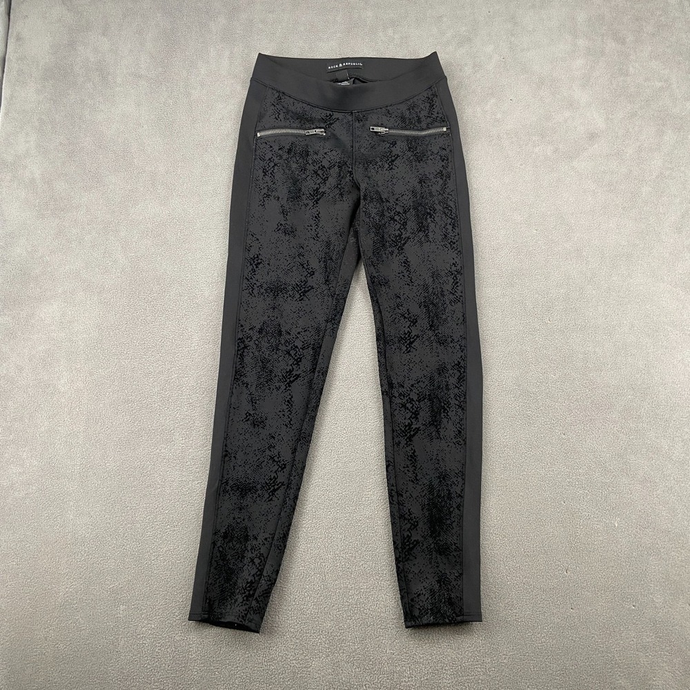 Rock & Republic Cropped Leggings Women XS Black Stretch Low Rise Skinny Leg Yoga